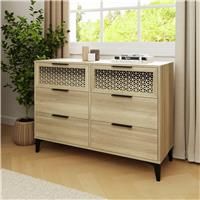 GFW Ezra 3+3 Drawer Chest Oak Finish Modern Bedroom Storage with Black Legs