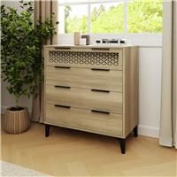 GFW Ezra 4 Drawer Chest Oak Finish Bedroom Storage Unit with Decorative Detail