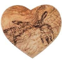 Selbrae House Olive Wood Heart Shaped Serving Board 21 X 19Cm - Kissing Hares