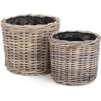 Red Hamper Set of 2 Rattan Round Planter with Plastic Lining