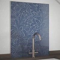 Glass Kitchen Splashback Country Living Leaf Blue Self Adhesive Hob Back Panel