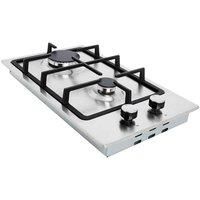 Cookology GH309SS 30cm Built-in Domino Gas Hob in Stainless Steel with Cast-Iron Stands
