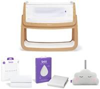 SnuPod4 Bedside Crib 4-Piece Bundle - SnuzPod4 Bedside Crib and Mattress, SnuzCloud Baby Sleep Aid, Waterproof Crib Mattress Protector and 2 x Crib Fitted Sheets - Natural
