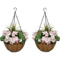 GreenBrokers Pink 2X Artficial Round Coir Hanging Baskets Geraniums (Set of 2)