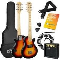 3rd Avenue 1/2 Size Kids Rock Electric Guitar Pack for Junior Beginners – 6 Months FREE Lessons, 5W Portable Amp, Cable, Bag, Picks and Strap – Sunburst