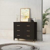 CabinetBitsLtd 6 Drawer 105Cm W Double Dresser Black 90cm H X 105cm W X 40cm D