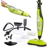 H2O HD Dual Buff Steam Mop and Handheld Steam Cleaner - 8-in-1 Floor Cleaning Sealed Hardwood, Tile Floors, Grout, Upholstery and Carpet Cleaner - 2 Soft Washable Pads with 12 Cleaning Accessories