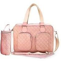 My Babiie Changing Bag Tote - With Insulated Bottle Holder, Portable Changing Mat, Baby Travel Bag, Nappy Messenger Bag, 2 Front Pockets - Pink Quilted