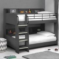 Anthracite Grey or White Bunk Bed Kid Siblings Luminous Strips Shelving for Toys