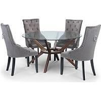 Julian Bowen Set of Chelsea Large Table & 4 Veneto Dining Chairs, Walnut & Grey