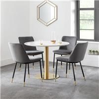 Julian Bowen Palermo Round White Marble Effect Dining Table Gold Pedestal