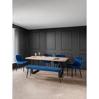 Julian Bowen Berwick 180 Cm Dining Table + 1 Luxe Low Bench + 4 Luxe Chairs - Oak/Blue