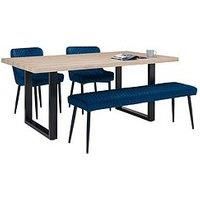 Julian Bowen Set Of Berwick Dining Table Luxe Low Bench Blue & 2 Luxe Chairs Blue