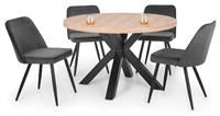 Julian Bowen Berwick 120 Cm Round Dining Table + 4 Burgess Chairs - Oak/Grey
