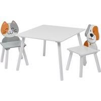 Liberty House Toys Cat and Dog Table and Chairs, MDF, Grey and White, 44cm H W x 60cm D