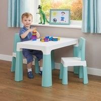 Liberty House Toys Kids Height Adjustable Table and 2 Chairs, Tough Durable Polypropylene, White and Forest Green, 49/54cm H x 50cm W x 78cm D