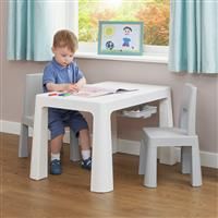 Liberty House Toys Kids White and Grey Height Adjustable Table and 2 Chairs, 49/54cm H x 50cm W x 78cm D