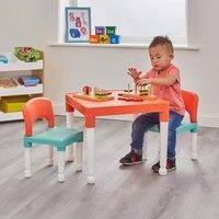 Liberty House Toys Childrens Table and Two Chair Set, Green Orange White, Table-51cm H x 51cm W x 43cm D 27cm x 31cm x 44cm, Seat Height 26cm