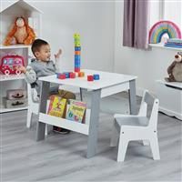 Liberty House Toys Kids White and Grey Bookshelf Table and Chair Set