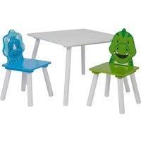 Kids Dinosaur Table and Two Chairs Set - Blue and Greeb