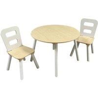 Liberty House Toys Kids Wooden Round Table and 2 Chairs Set, White and Pine