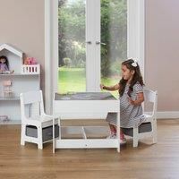 Liberty House Toys White Table and Chairs with Grey Storage Bins