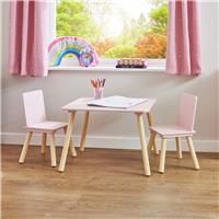 Liberty House Toys Kids Pink and Pinewood Table and Two Chairs Set, H44 x W60 x D60cm