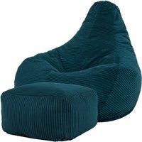 icon Dalton Cord Recliner Bean Bag Chair and Footstool, Teal, Large Lounge Chair Gaming Bean Bags for Adult with Filling Included, Jumbo Cord Adults Beanbag, Boho Decor Living Room Furniture