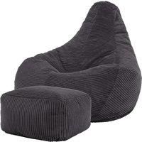 icon Dalton Cord Recliner Bean Bag Chair and Footstool, Charcoal Grey, Large Lounge Chair Gaming Bean Bags for Adult with Filling Included, Jumbo Cord Adults Beanbag, Boho Decor Living Room Furniture