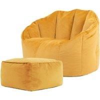 Velvet Oyster BeanBag Chair and Footstool Adult Teen Luxury Living Room BeanBag