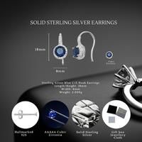 Sterling Silver Cz Sapphire Drop Hook Earrings 18X8Mm S925