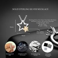 Sterling Silver Gold Plated Two Tone Two Stars Pendant Necklaces