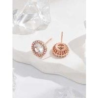 Clear Crystal Round Stud Earrings - Silver