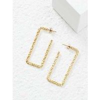 Gold Rectangle Geometric Hoop Earrings - Silver