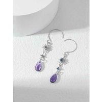 Blue Sun Crystal Purple Drop Earrings
