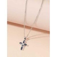 Blue Crystal Cross Silver Necklace
