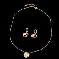 Gold Crystal Heart Earrings&Necklace Set - Silver