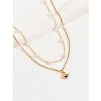 Blue Eye And Pearl Necklaces Set In Gold