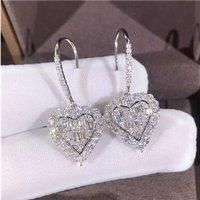 Diamond Heart Crystal Silver Earrings