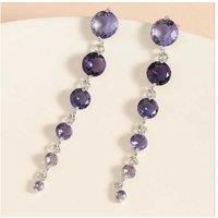 Round Purple Crystal Drop Earrings