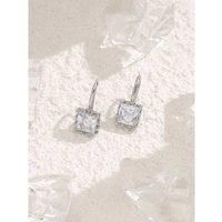 Silver Crystal Square Drop Earrings