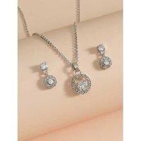 Crystal Pendant Necklace & Earrings Set - Silver