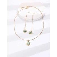 Turquoise Round Necklace & Earrings Set - Silver