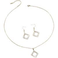 Crystal Square Necklace And Earrings Set - Silver