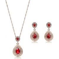 Red Crystal Necklace & Earrings Set
