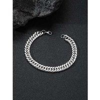Men Lobster Clasp Double Curb Bracelet - Silver