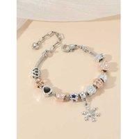 Women Snowflake Drop And Beads Bracelet - Silver