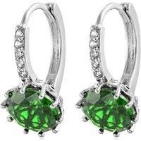 Emerald-Green Huggies Earrings - Silver