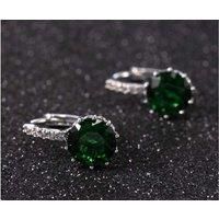 Emerald-Green Huggies Earrings - Silver