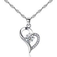 Crystal Heart Shaped Necklace & Earrings - Silver